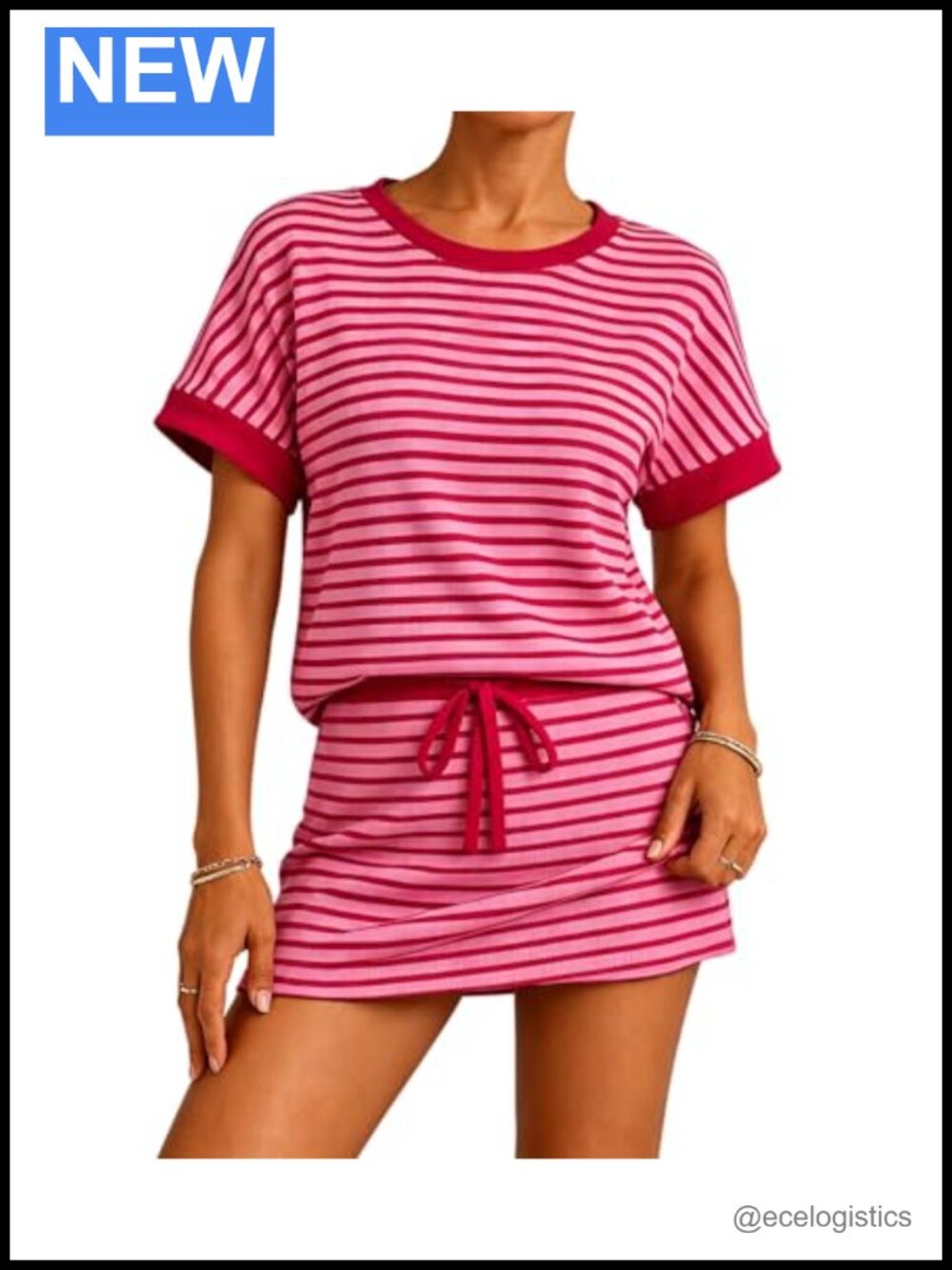 Women's Striped Knit Sweatshirt & Skirt 2-Piece Set Drawstring